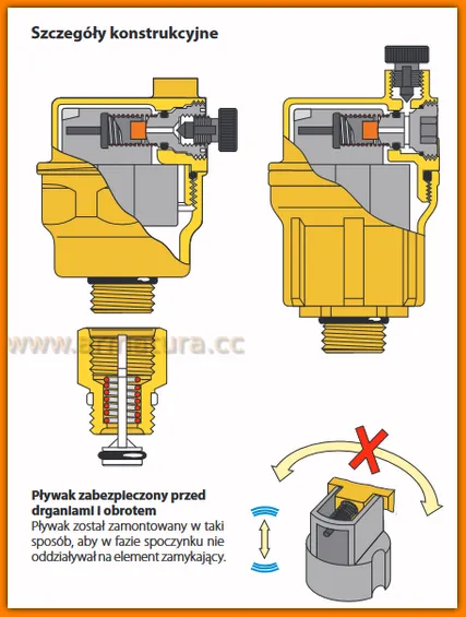Odpowietrznik automatyczny 3/8" Caleffi 502730 zawór odpowietrzający pionowy
