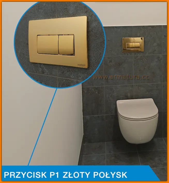 Przycisk spłukujący WC P1 Evolut, Cubik, Space, Tropea3 VALSIR 872639 Złoty-Połysk pneumatyczny