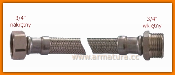 Przyłącze elastyczne 3/4" GIGANT Wąż w oplocie stalowym nakrętno-wkrętny VERO 10, 20, 30, 40, 50 cm