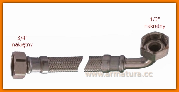 Przyłącze elastyczne z kolanem 3/4"x1/2" GIGANT Wąż w oplocie stalowym nakrętno-nakrętny VERO 60, 70, 80, 90, 100 cm