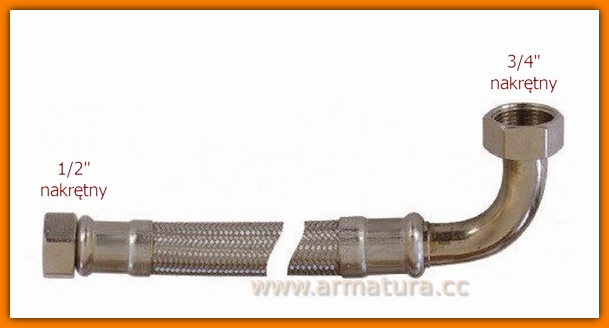 Przyłącze elastyczne z kolanem 1/2"x3/4" GIGANT Wąż w oplocie stalowym nakrętno-nakrętny VERO 20, 30, 40, 50 cm