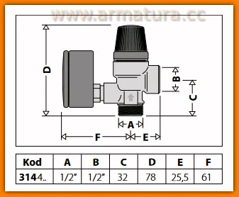 Zawór bezpieczeństwa z manometrem 1/2" 3 bar 314430 CALEFFI cwu