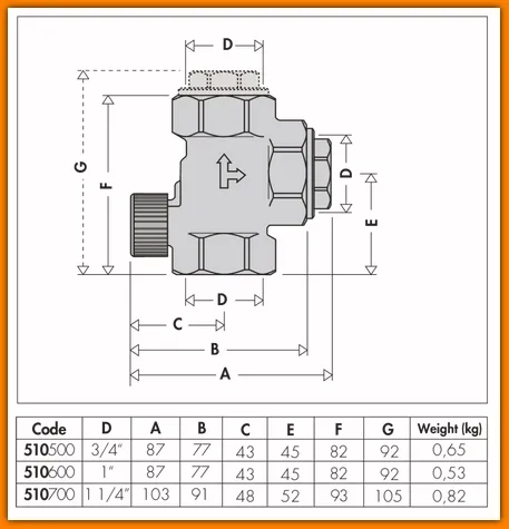 Zawór zwrotny zapobiegający cyrkulacji grawitacyjnej 3/4" CALEFFI 510500